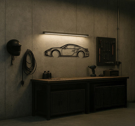 Classic Turbocharged Sports Coupe Silhouette Metal Wall Art