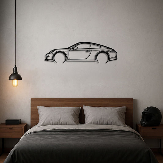 First-Gen Modern Rear-Engine Coupe Silhouette Metal Wall Art