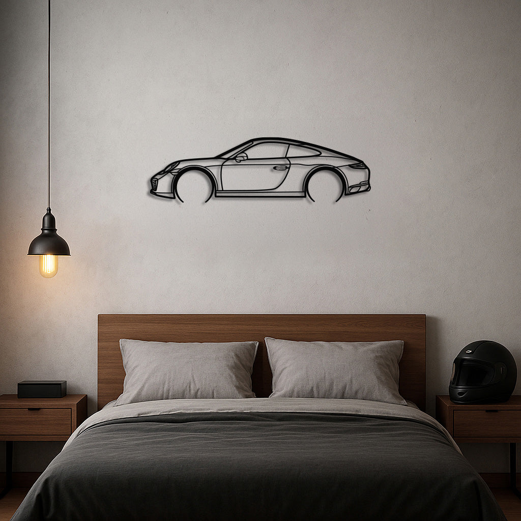 Second-Gen Modern Rear-Engine Coupe Silhouette Metal Wall Art
