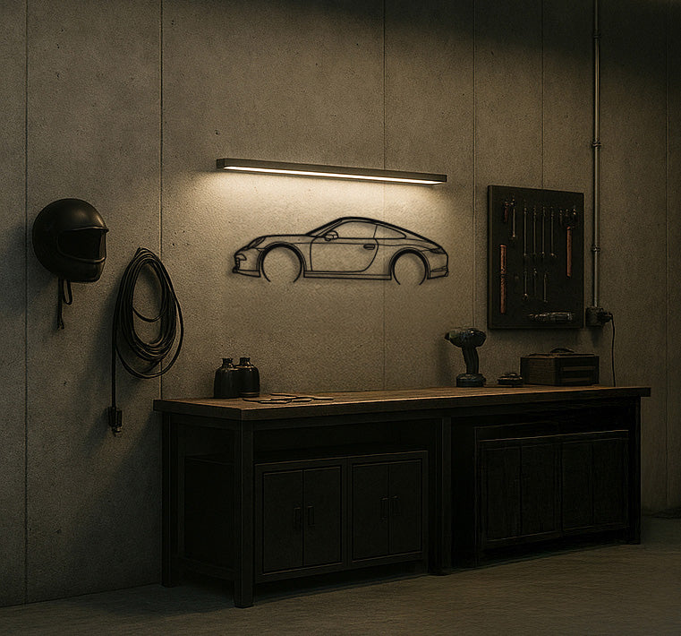 First-Gen Modern Rear-Engine Coupe Silhouette Metal Wall Art