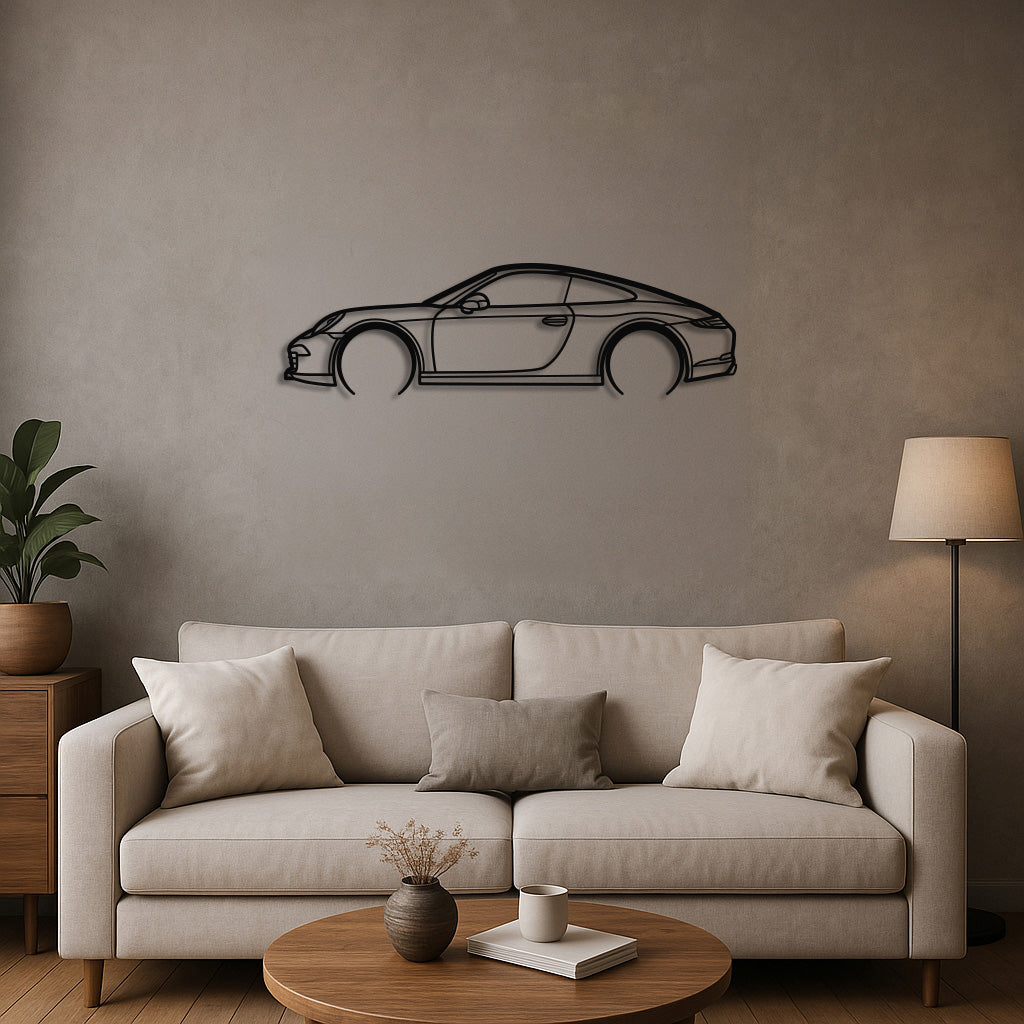 First-Gen Modern Rear-Engine Coupe Silhouette Metal Wall Art