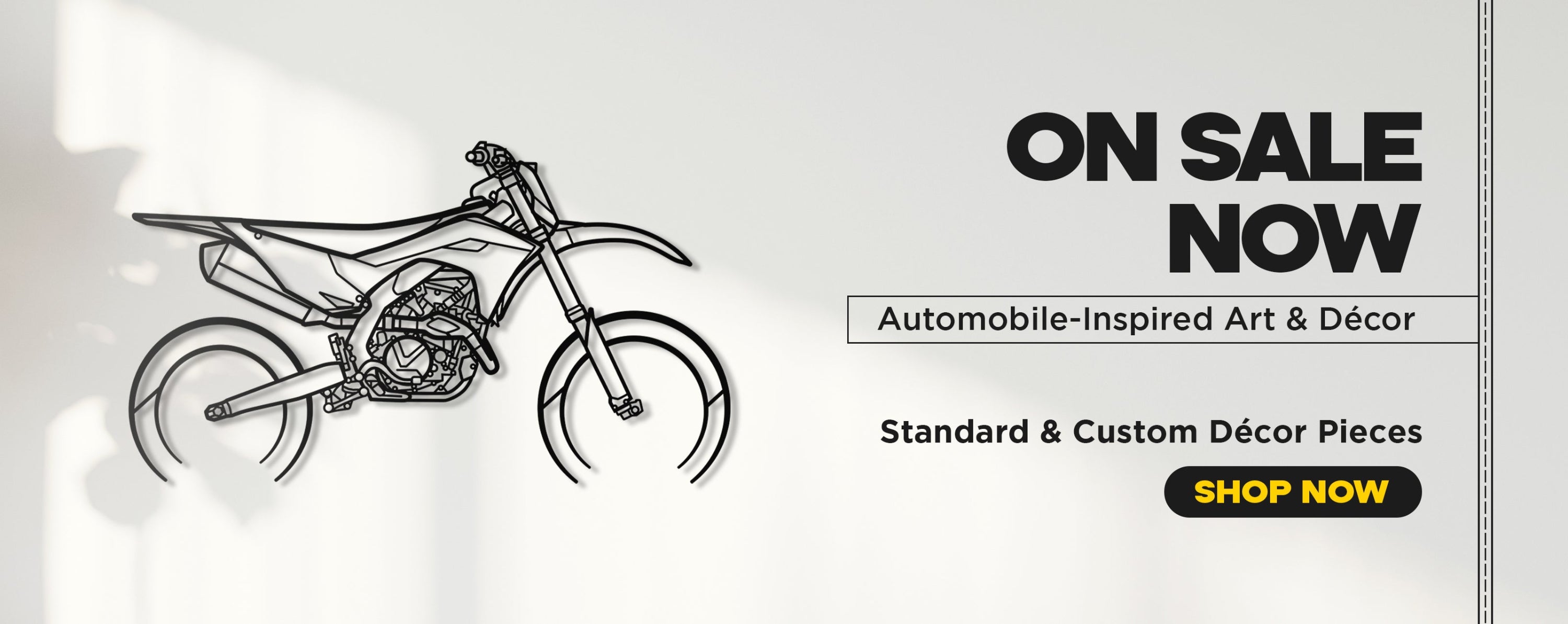 Automobile-inspired art and decor piece with a motorcycle design on a light gray background.