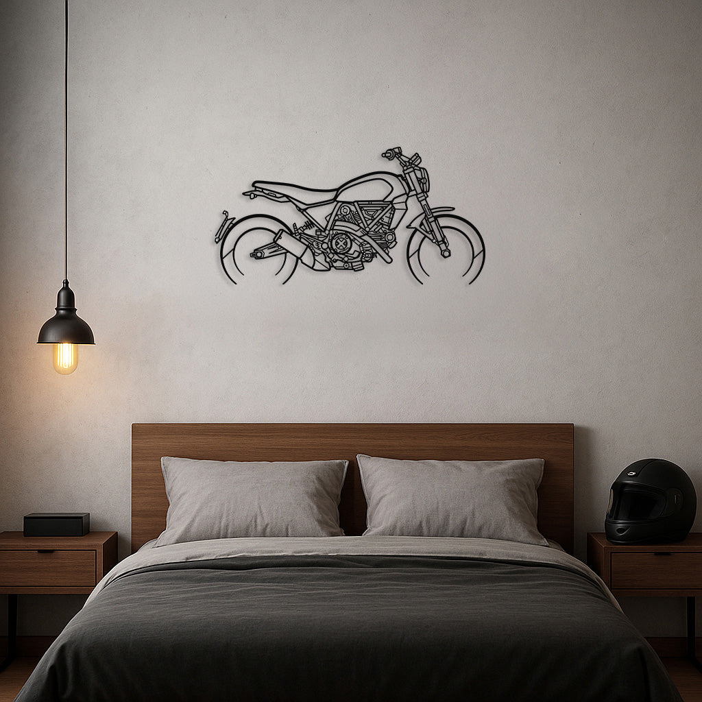Retro Scrambler Motorcycle Silhouette Metal Wall Art