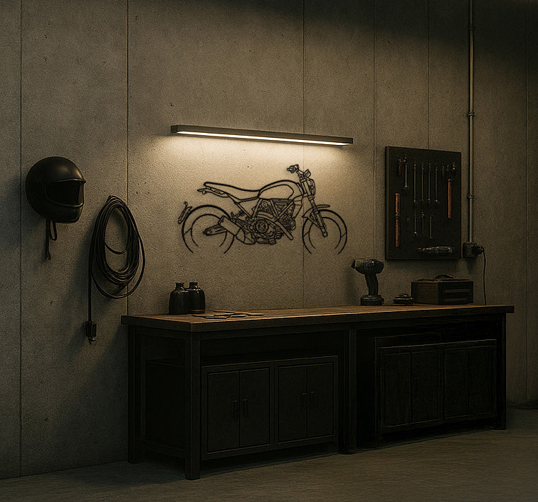 Retro Scrambler Motorcycle Silhouette Metal Wall Art